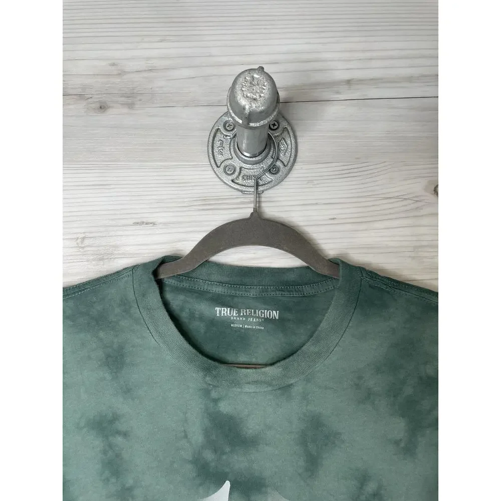 True‎ Religion Shirt Mens Medium Green Tie Dye True RLGN Foil Crew Neck Graphic